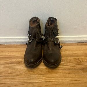All Saints Brown Leather Fringe Ankle Boots 38